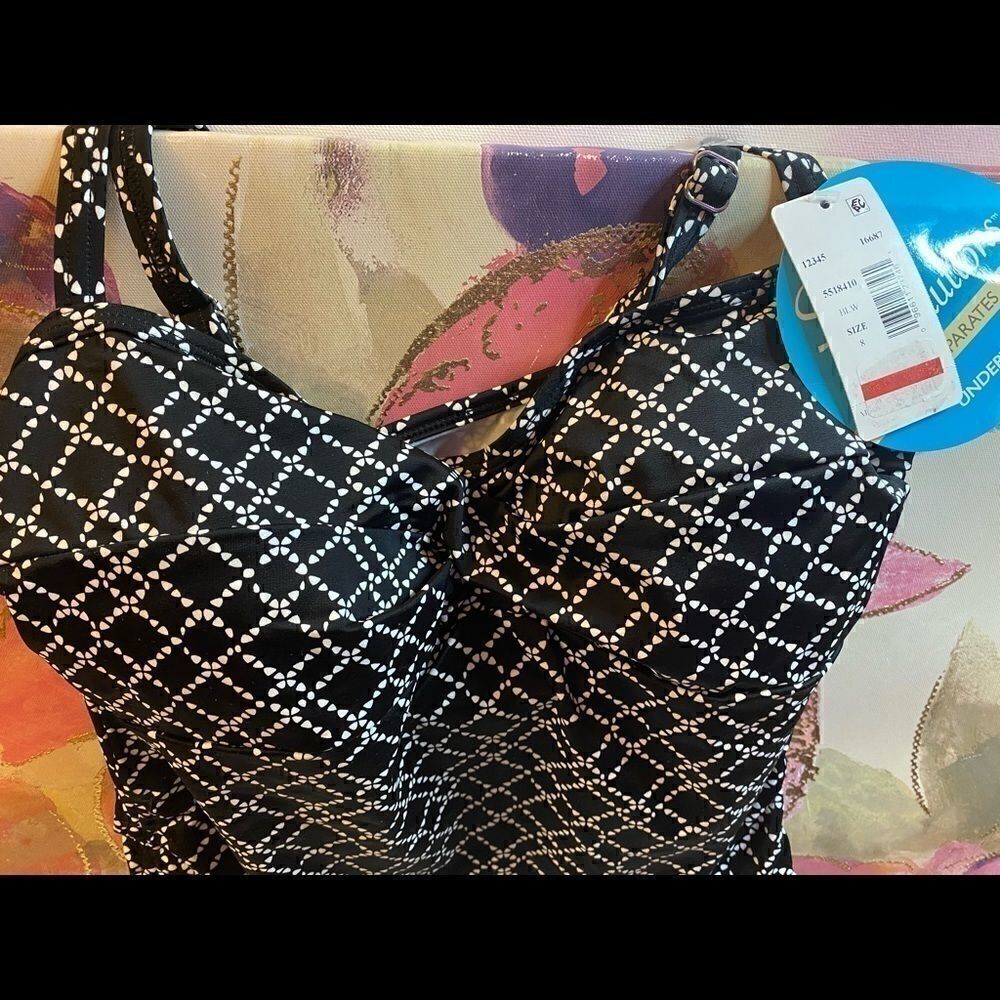 Swim solutions chain print underwire tankini top - Picture 2 of 8